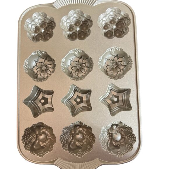 Nordic Ware Holiday Mini Muffin Pan 4 Different patterns star, wreath, Trees - Picture 12 of 16